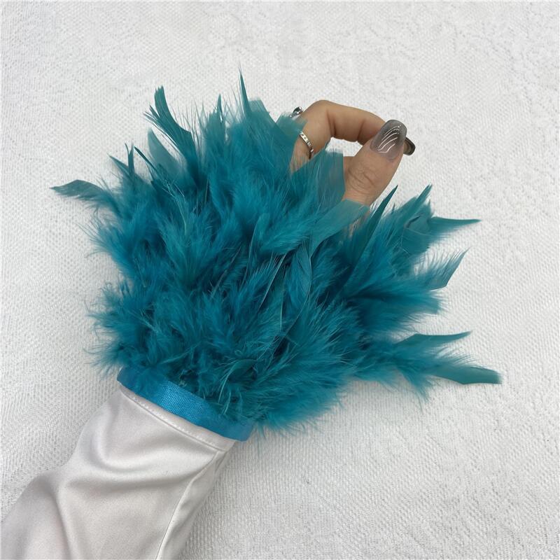 1PC Pele Real Punhos de Penas de Avestruz Punho de Penas de Avestruz Snap Pulseira Punho de Penas Manga de Pulso