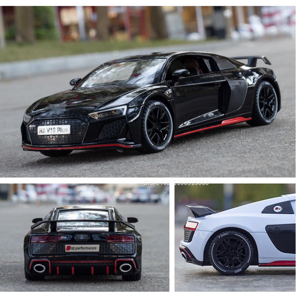 1:Maßstab 1:24 R8 V10 PLUS Automodell Gummireifen Sportwagen Diecast Modelle Rückziehfahrzeuge Sammlerspielzeug für Kinder Geschenke