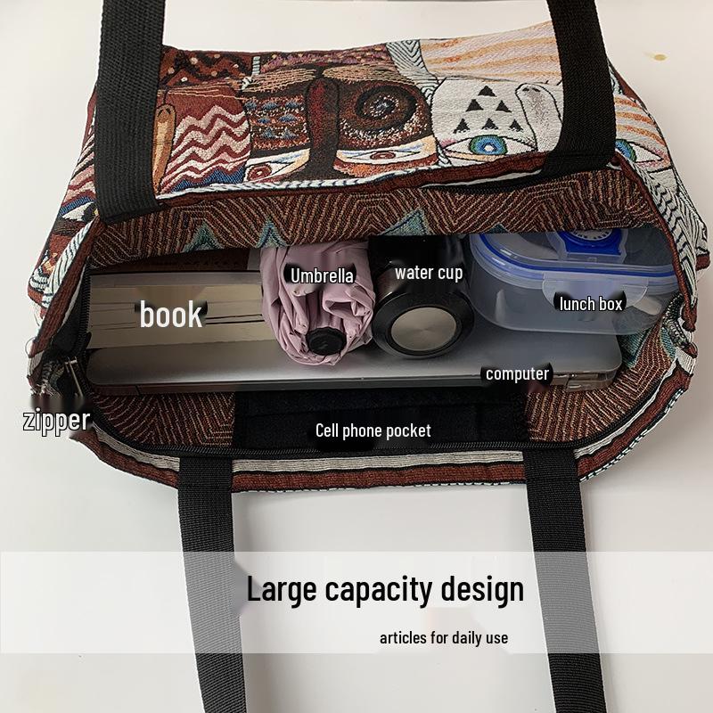 European & American Style Printed Canvas Bag: Large-Capacity Handbag, Cute Korean Shoulder Bag, Perfect for Moms & Students