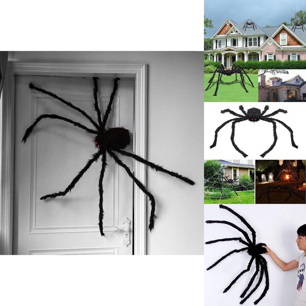 Scary Black Spider With Long Hairy Legs For Spooky Halloween Indoor Outdoor Decor