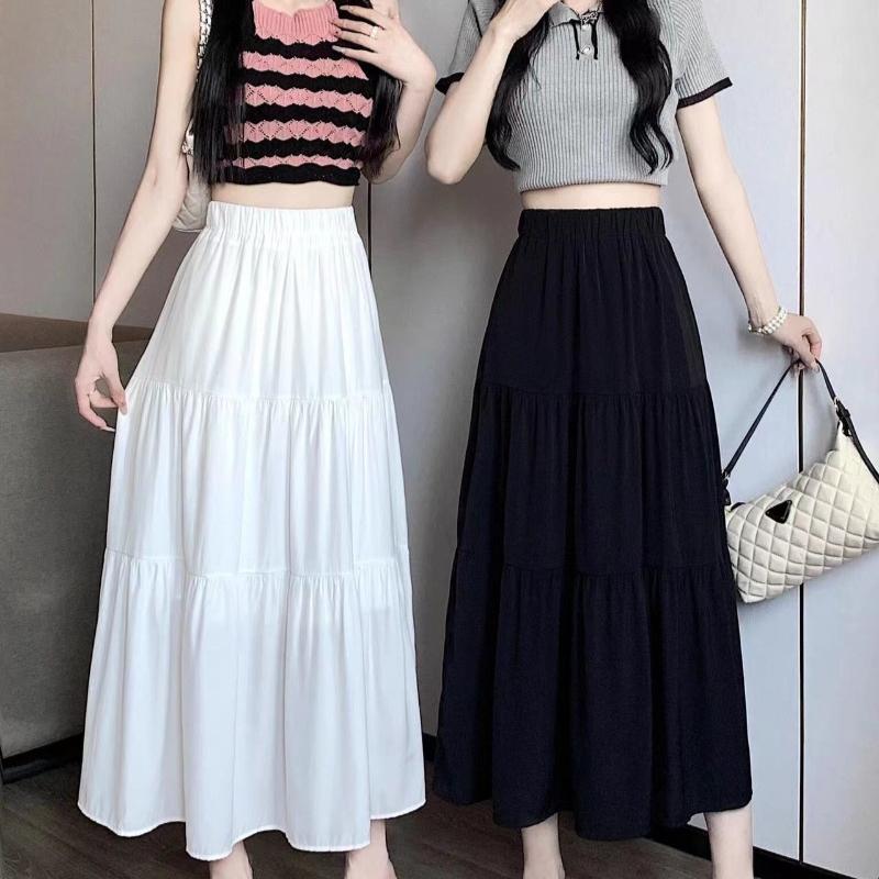 1PC High Waist Skirts Long Skirts A-line Skirts Polyester Chiffon White Elastic Women Vintage
