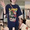 European Station Tide Brand Printed Cotton Short-sleeved T-shirt Summer Women's Half-sleeved T-shirt Loose Large Size 100kg Crew Neck Top