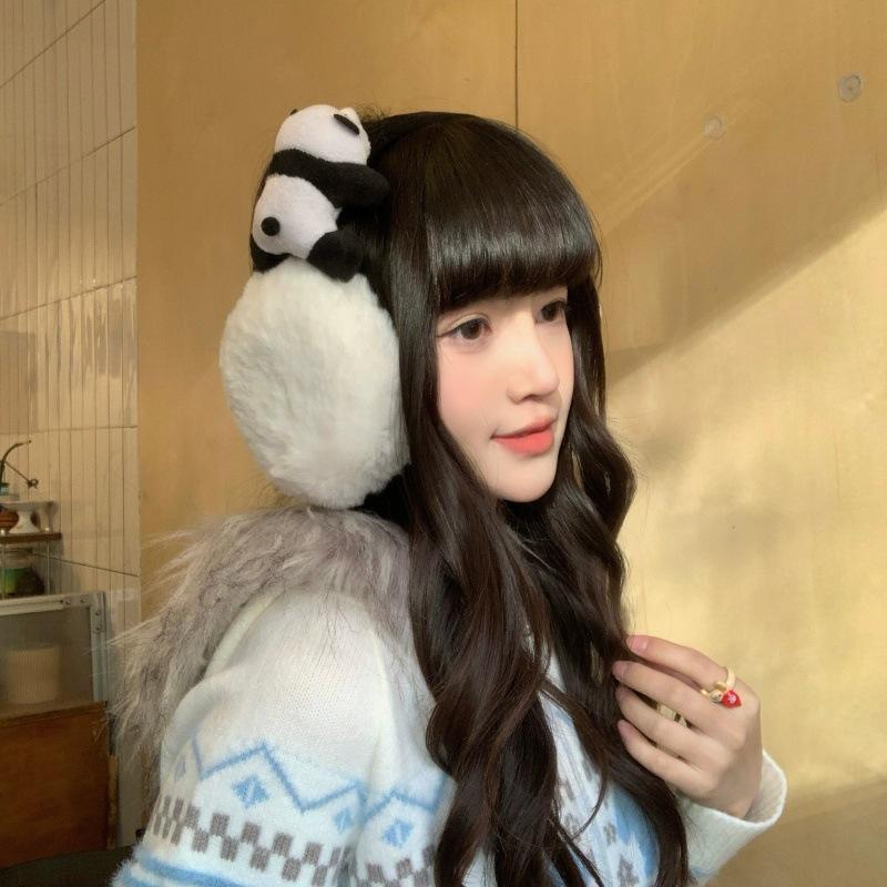 Panda plush earmuffs female winter cute warm antifreeze ear protection windproof ear cover new autumn and winter earmuffs bag