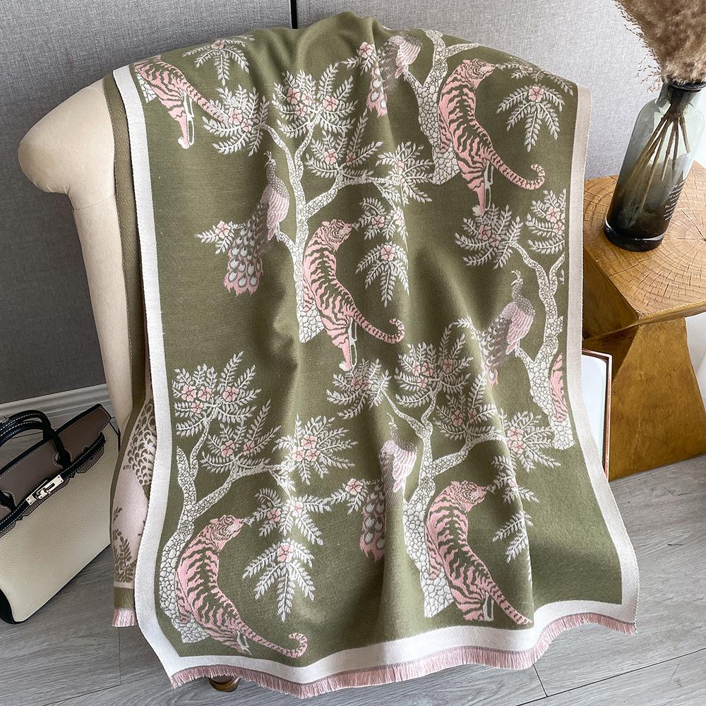 Thickened Jacquard Office Shawl Warm Women'S Flower Long Imitation Cashmere Scarf Double-Sided Scarf