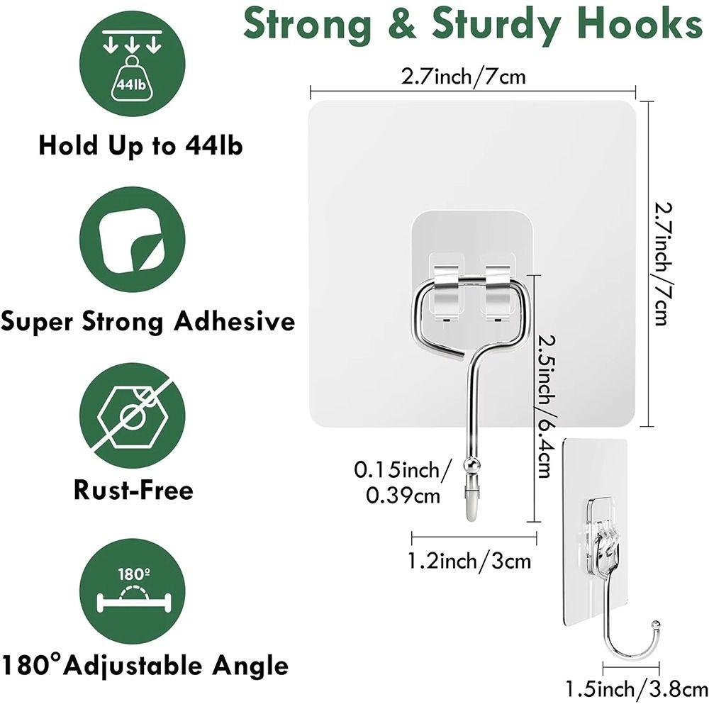 Durable Heavy Duty Big Size Hooks Self Adhesive Transparent Wall Hook Waterproof Hanging Hook for Kitchen Bathroom