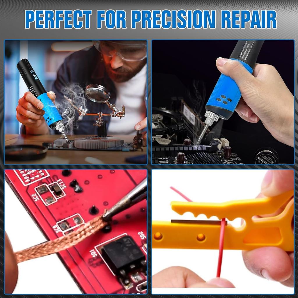 Soldering Iron Kit, Portable Soldering Gun with LED Digital Display, 392-842°F Adjustable Temperature Cordless Soldering Iron Pen Tool with 3