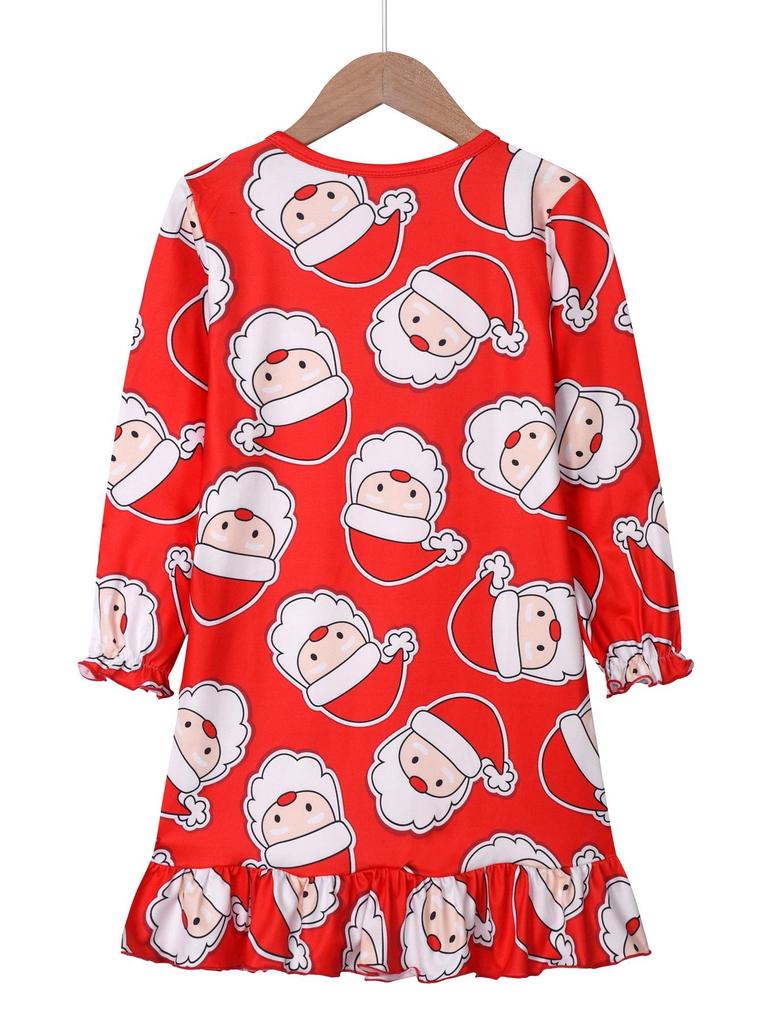 Girls' Christmas Festival 3D Printed Long Sleeve Dress - Fashionable Round Neck Style