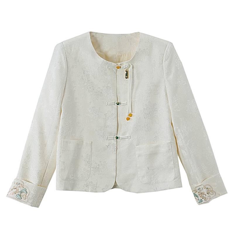 Chic New Women's Chinese-Style Jacket: Spring/Autumn Slim Fit White Embroidered Top