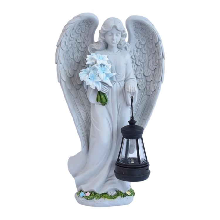 

Resin Angel Garden Statue with Solar Lanterns Outdoor Waterproof Sculpture Lamp for Home Patios Lawn Courtyards Decoration