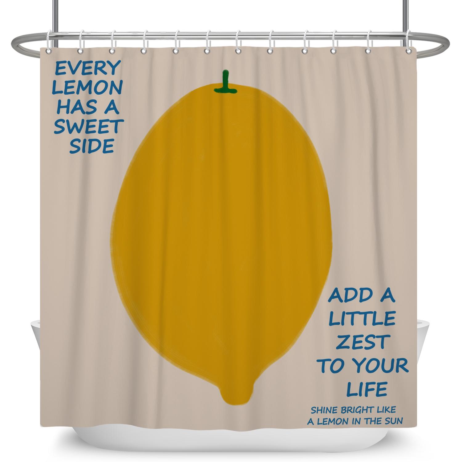 

Cute Cartoon Pattern Shower Curtain Funny Lemon Cheese Duck Print Waterproof Bath Curtain For Bathroom Decor Polyester With Hook W60H190(CM)-1 Pcs