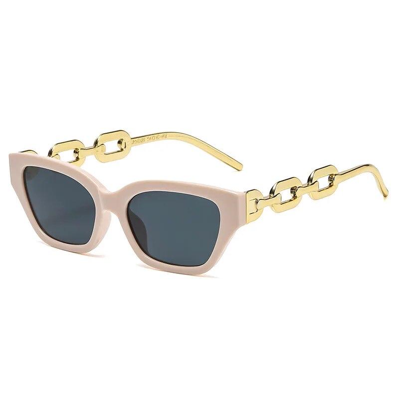 INS Vintage Cat Eye Sunglasses Women  Trend New Fashion Small Metal Chain Sunglasses Elegant Eyeglasses Fashion Black Shades