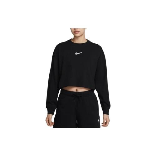 Nike Brand Logo Pullover Cropped Long Sleeve Sweatshirt for Women Black