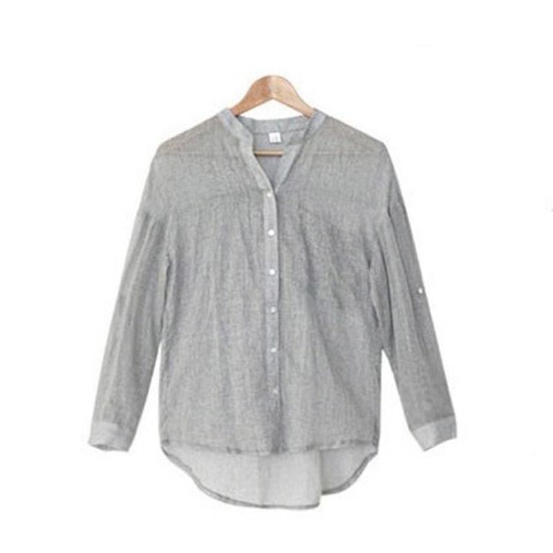Summer Sunscreen Japanese Cotton Linen Stand Collar Blouse