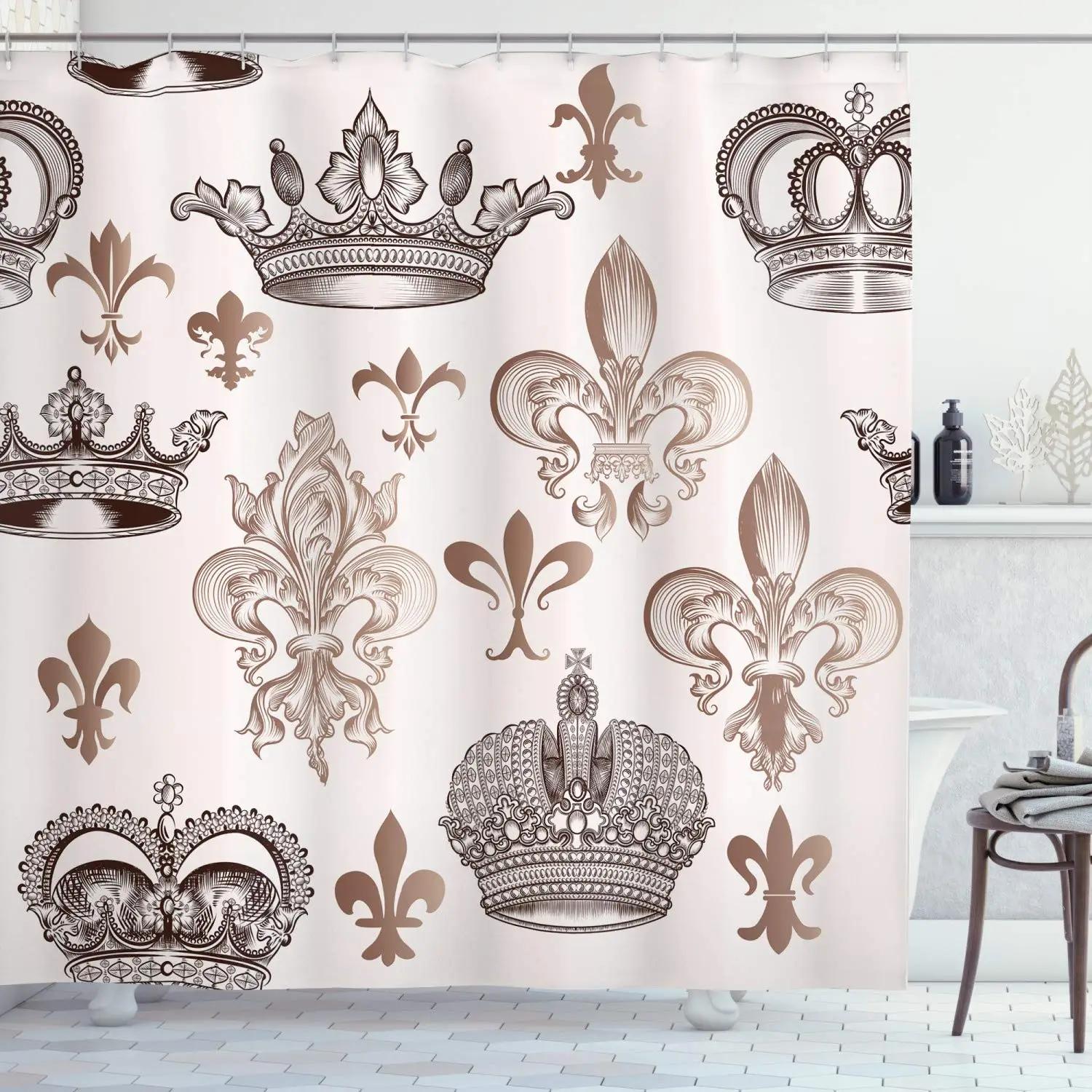 

Elegant Black And Gold Shower Curtain Crown With Queen Letter Bathroom Curtains For Women Men Waterproof Fabric Include 12 Hooks W60H190(CM)-1 Pcs