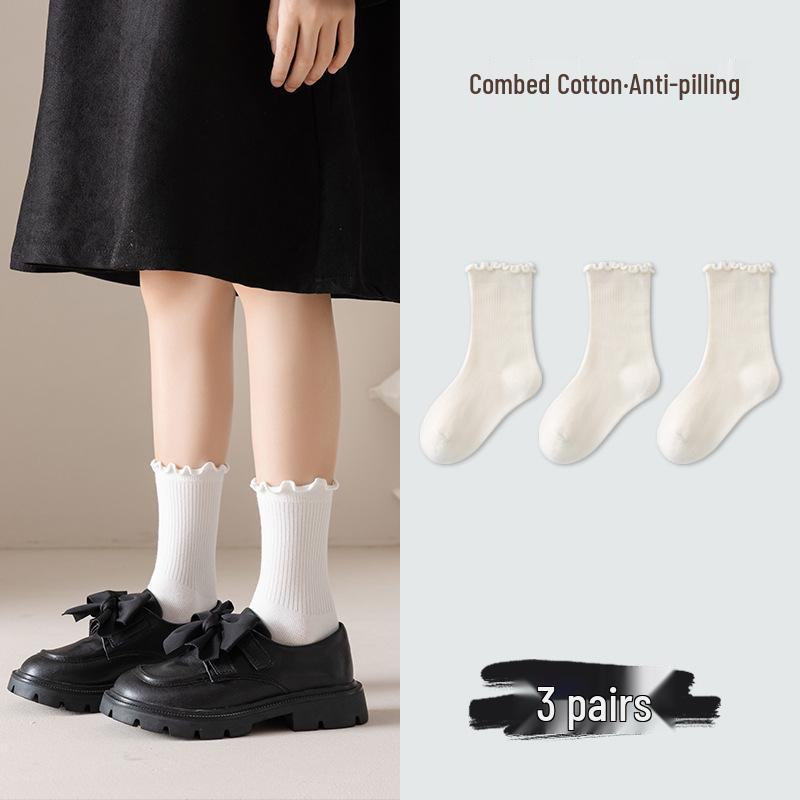 Girls Summer Black & White Cotton Ruffle Lolita Princess Socks XXL: 12+ years