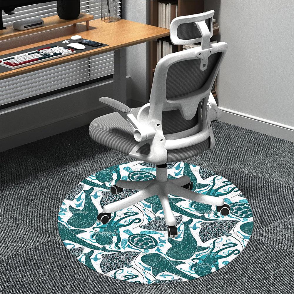 

1pc Ocean Creatures Office Round Area Rug, Indoor Mat Suitable ForOffice, Under Office Chairs Bedroom Living Room Home Decor, Room Deco, D008 80cm by 80cm