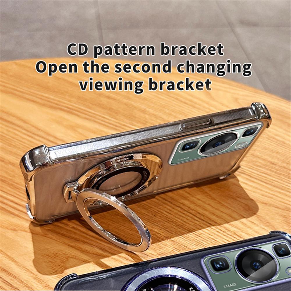 Plating Magnetic Bracket Transparent Case For Huawei P30 P40 P50 P60 Puar 70 Pro Mate 30 40 50 60 Stand Holder Shockproof Cover
