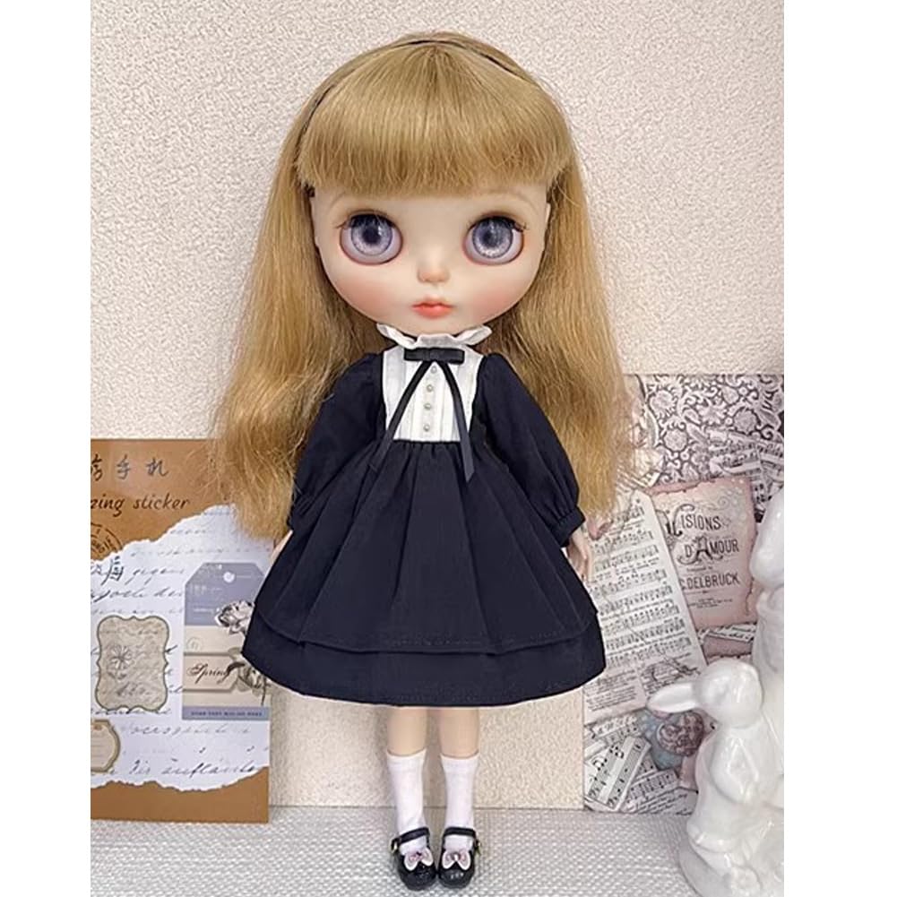 Rakulifey Neo Blythe Outfit Dress for Obitsu 24 Dolls (Black)