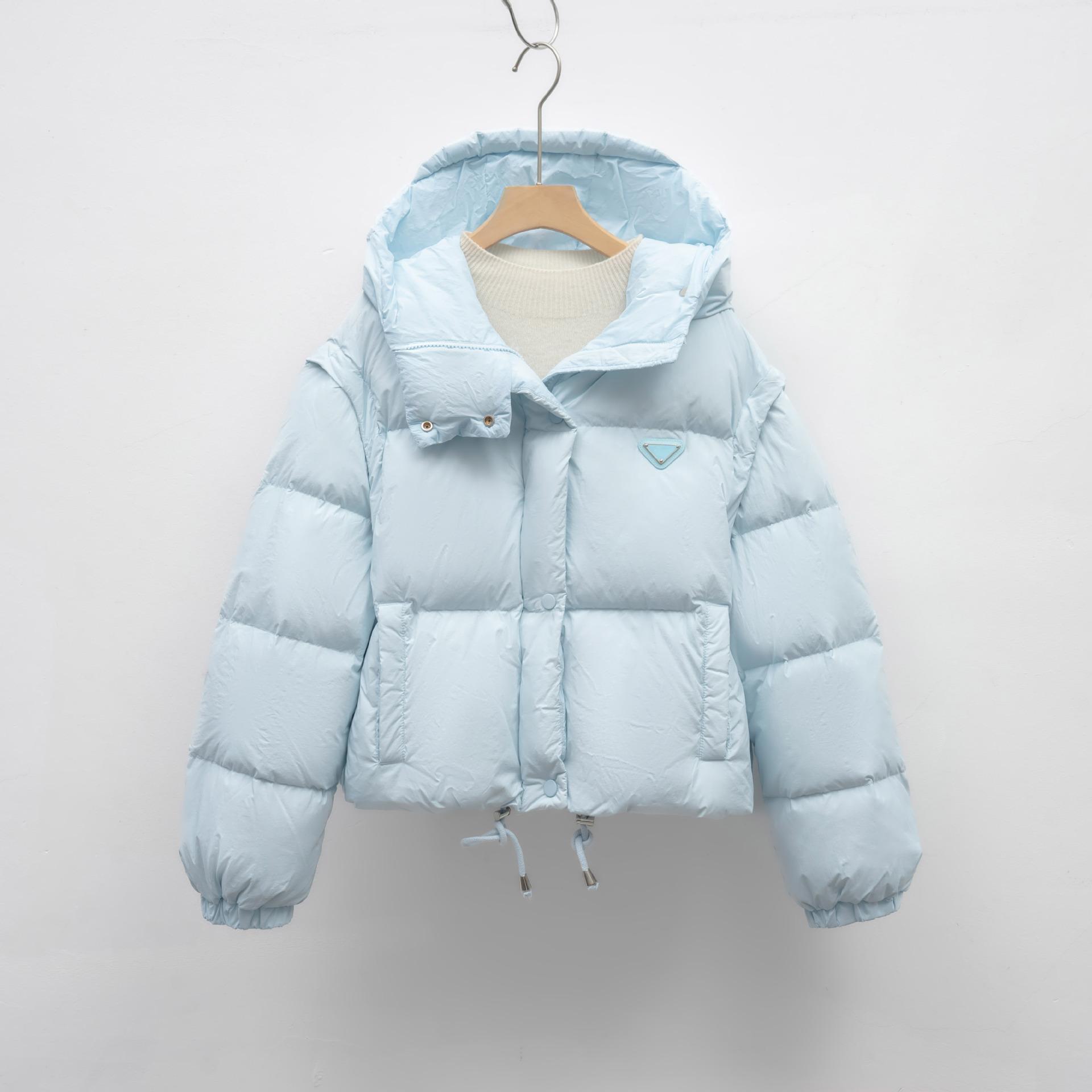 

Однотонная хлопковая одежда со съемными рукавами, женская зимняя одежда нового дизайна с коротким жилетом и капюшоном S светло-синий