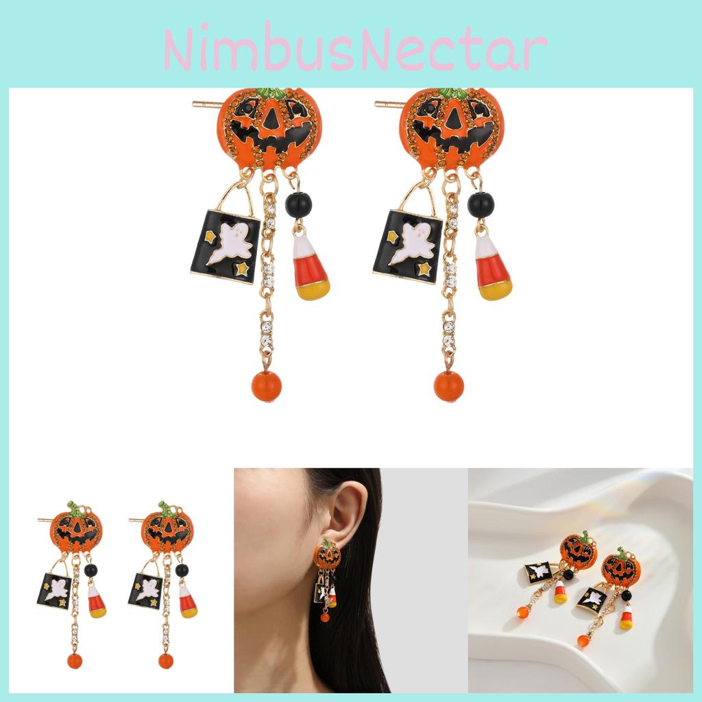 Fashionable Halloween Pumpkin And Skull Earrings With Eye-catching Zircon Details For Ladies