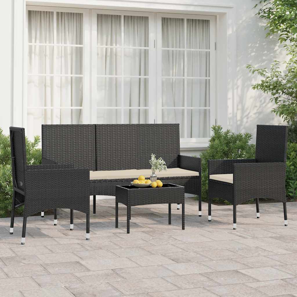 Vidaxl 4-Piece Lounge Set With Cushions, Poly Rattan