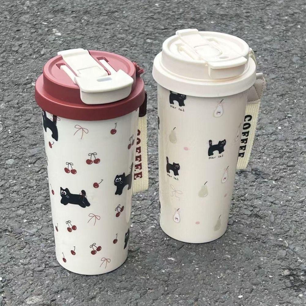Cute 550ml Water Cup Double Drinking Large Capacity Plastic Cups Leak-proof Carrying Rope Coffee Cup Student