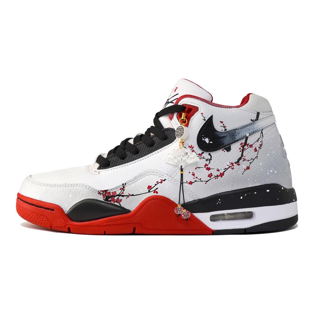 Nike Flight Legacy Myriad Flowers Entice, Tracing Snow For Plum Blossoms, Shopping Bag Mid top Vintage Basketball Shoes BQ4212-100(Team113-S-BOX)