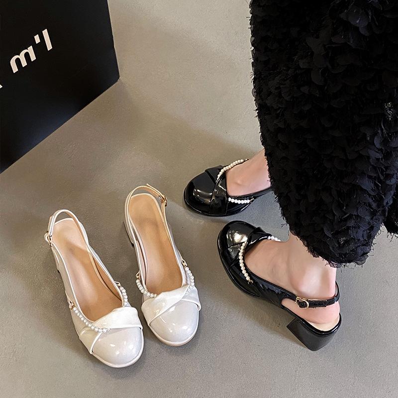 With skirt Mary Jane shoes small fragrant wind light mouth thick heel sandals 2025 spring and summer new retro round head high heels women