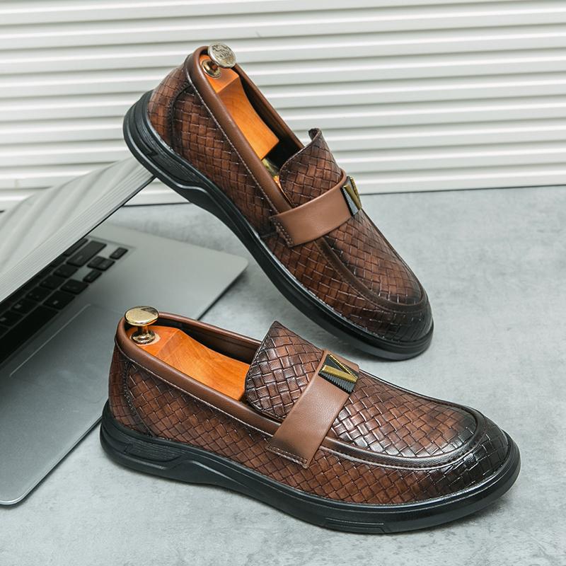 Mode Klänningsskor Herrskor Märke Lyxiga Loafers Svart Brittisk Stil Mockasin Tjock Sula Låg Klack Affär Formell Herrskor