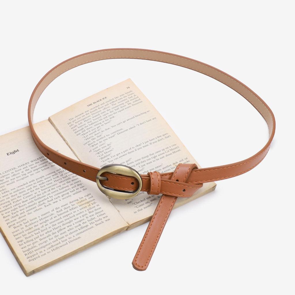Women's Korean Style Thin Leather Waist Belt - Simple, Fashionable, and Versatile with Alloy Buckle for Dresses and Jeans.
