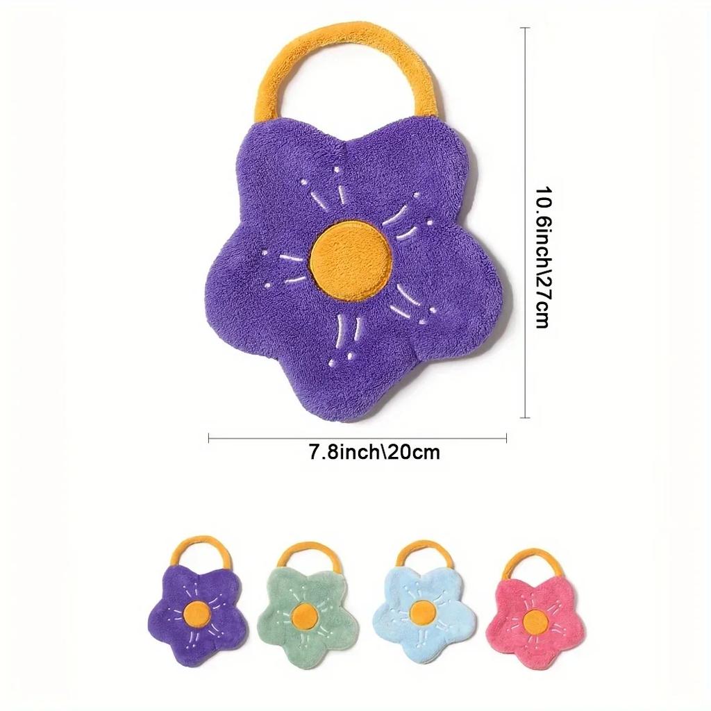 1pc Hand Towel with Hanging Flower Shaped Design, Household Kitchen Absorbent Handkerchief Pink