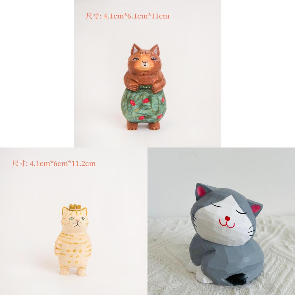 Wooden Cat Figurine Decor Handmade Gift For Cat Lovers Home Office Display