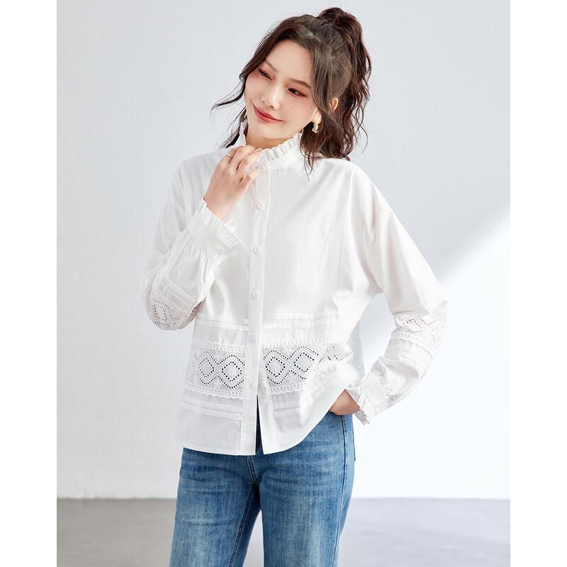 TERRE BLEUE Women's Lace-Patch Casual Shirt