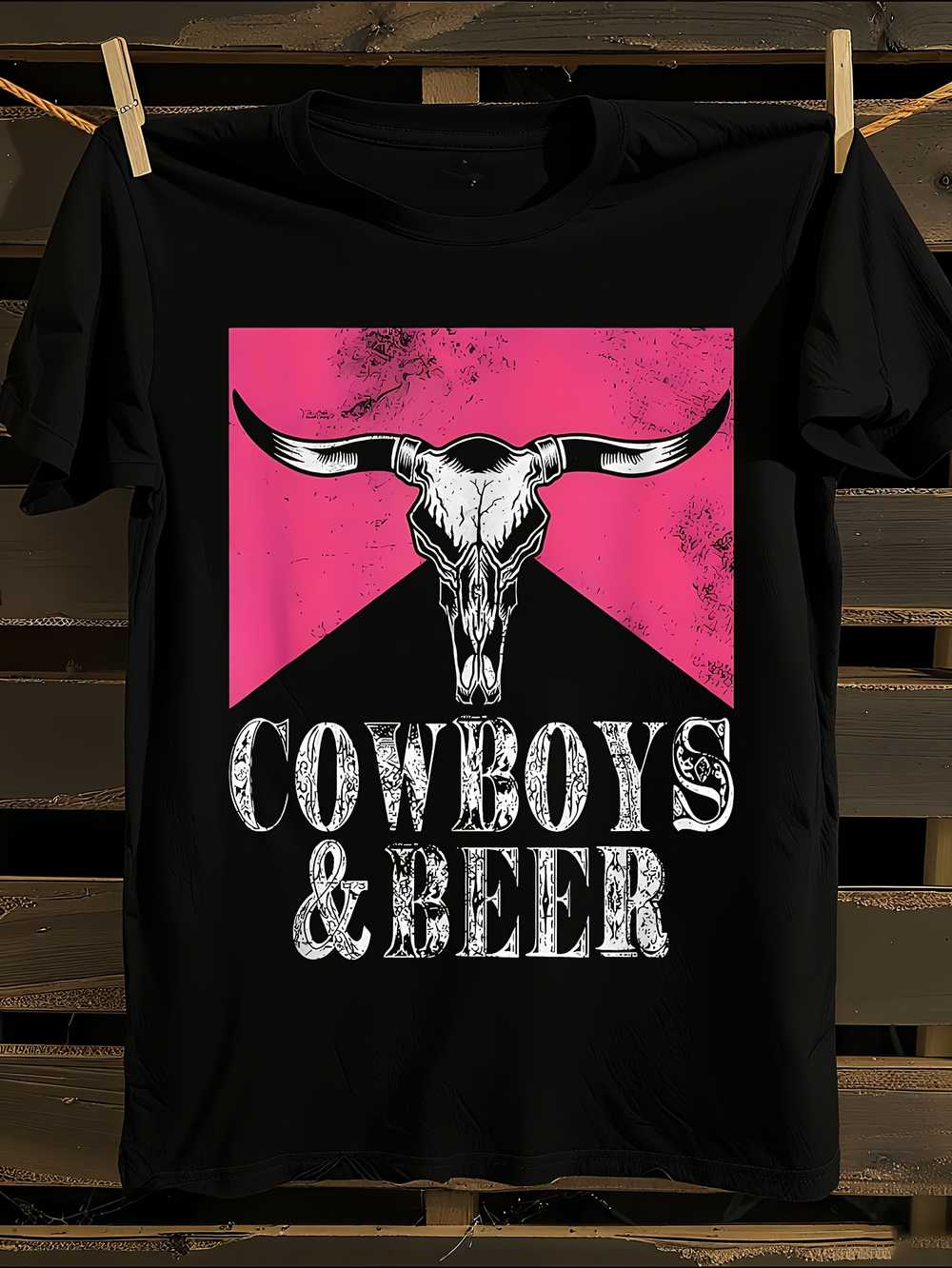 

Retro Western Cowboy & Beer Graphic T-Shirt Mens Tshirt Womens Tshirts with Letters Print Short Sleeves T-Shirt Casual Street Tee Shirt Top M