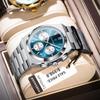 POEDAGAR 970 Fashion Date Quartz Watch Waterproof Luminous Hands Chronograph Reloj Stainless Steel Leather Business Wristwatch