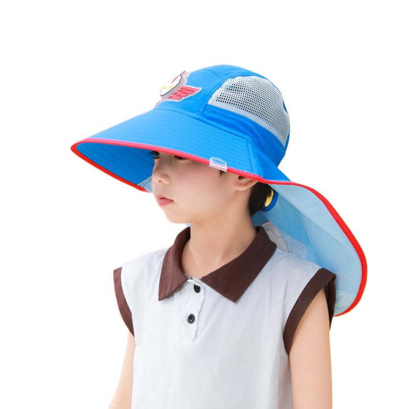 Children'S Sun Protection Hat Summer Big Brim Sun Hat Ultraman Cartoon Neck Protection Breathable Bucket Hat Outdoor Protection For Boys And Girls