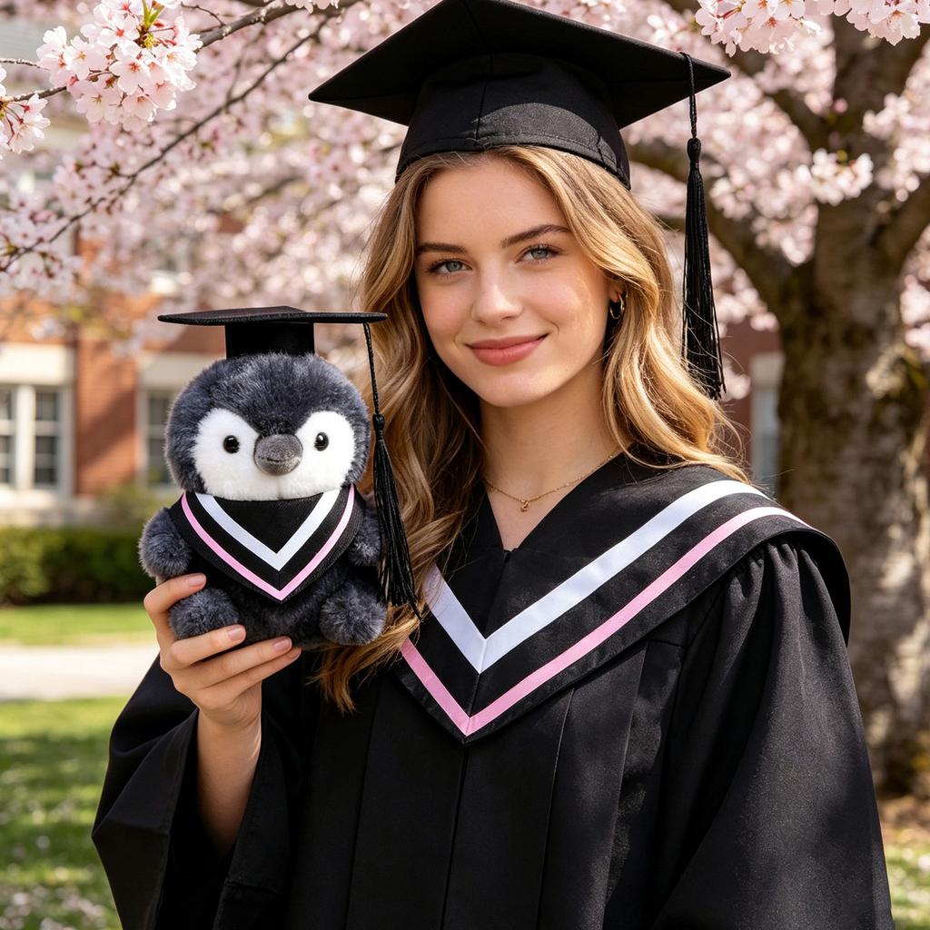 Plush Penguin Graduation Doll Soft Stuffed Animal Toy with Graduation Cap and Gown Suitable for Graduation Season Gifts and Decorations