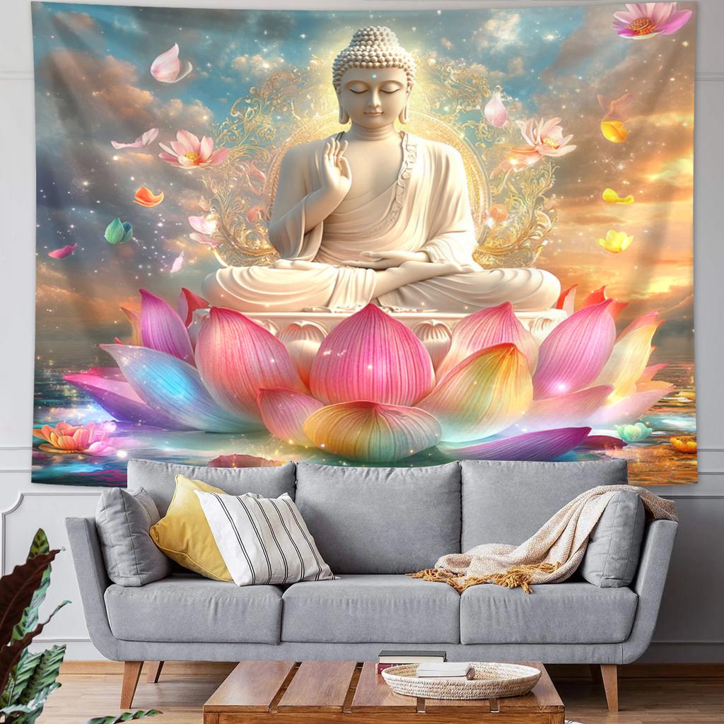 1pc Buddha statue and lotus tapestry, mysterious Buddha statue meditation meditation yoga spiritual religious tapestry