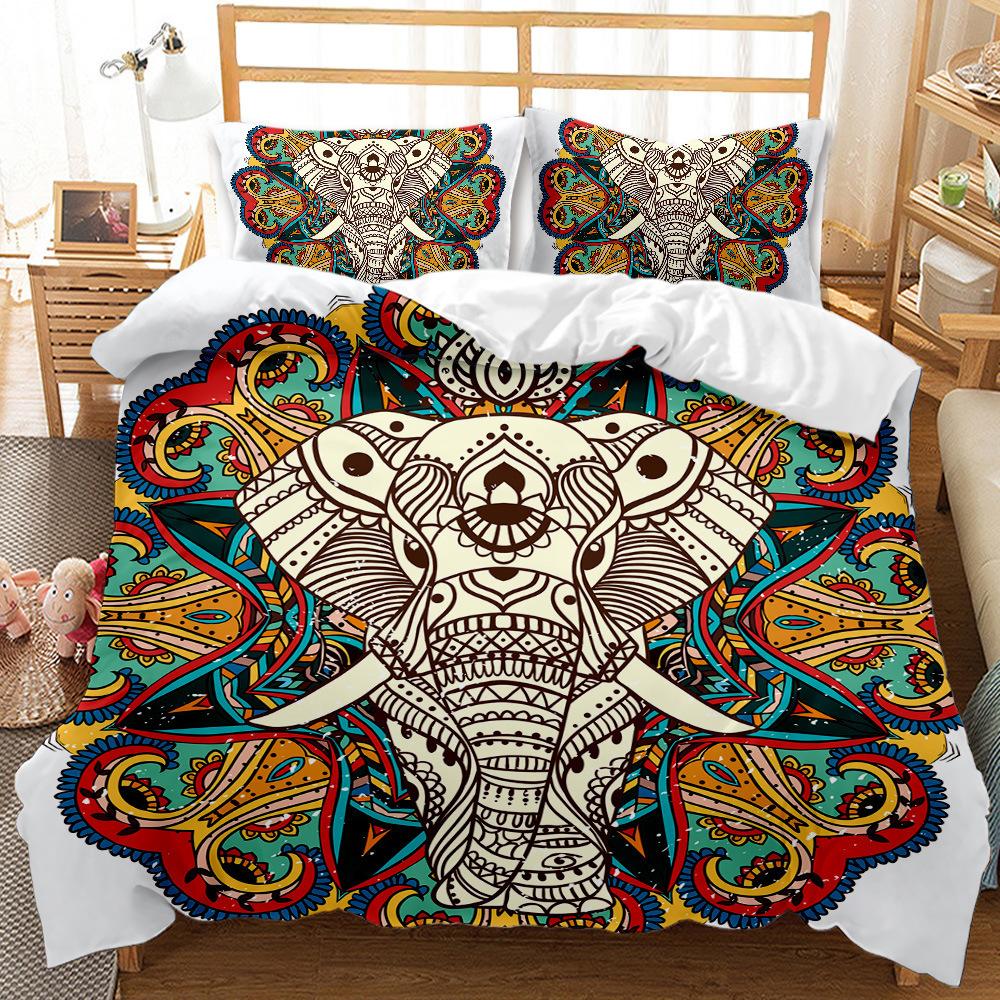 

Bohemian Ethnic Style Elephant Bed Three-Piece Quilt Cover Wish Sheet UK Single 135 * 200cm two-piece set (90g)