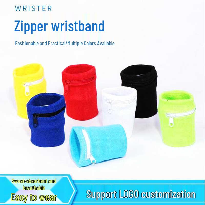 Anpassningsbart Trycksatt Vuxen Träningshandledsstöd med Dragkedja Frottéhandledsband