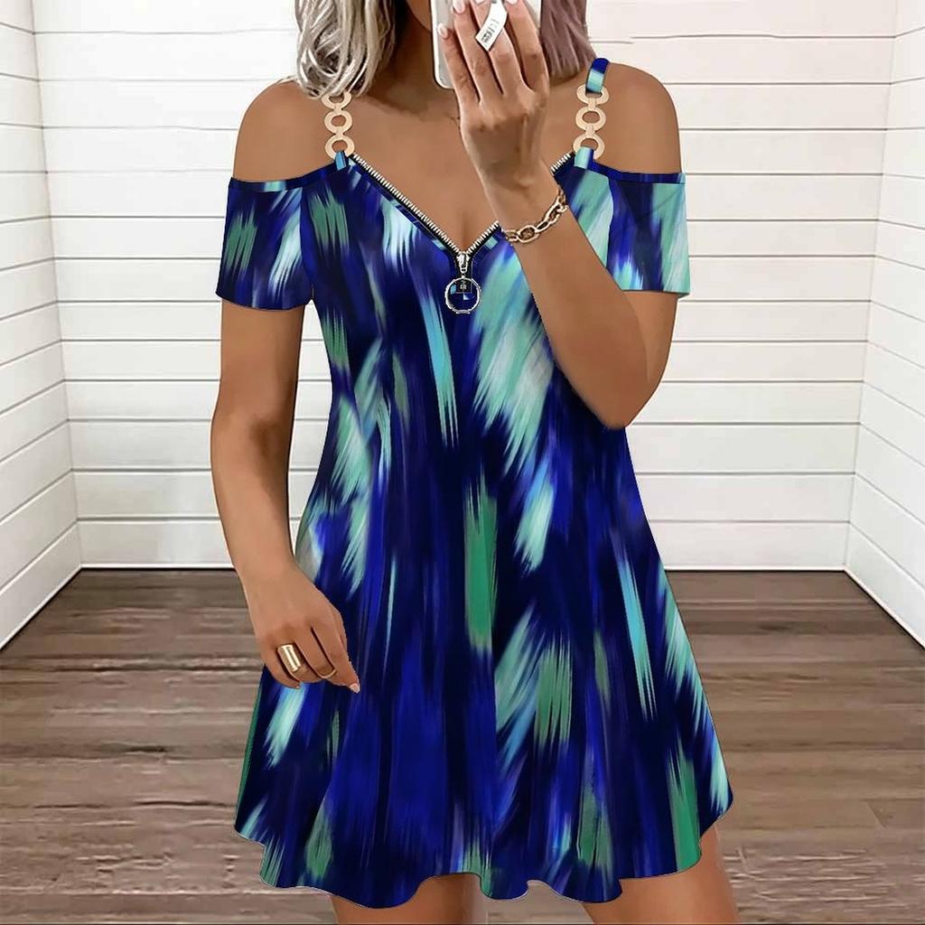 Women Adjustable Strap Plus Size Dress Ink Floral Printed Loose Summer Sundress
