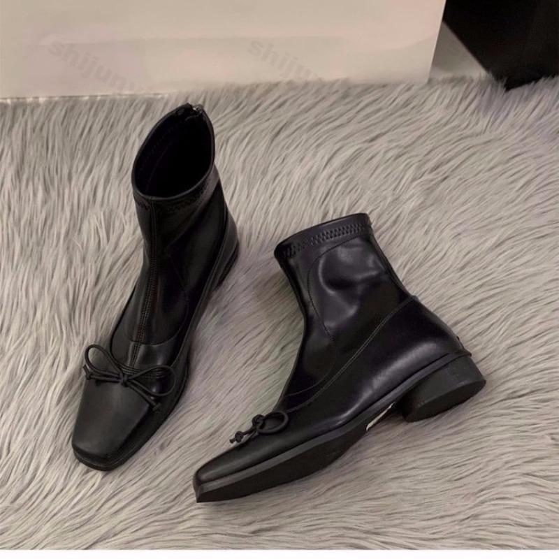 High Quality Women PU Leather Ankle Boots Fashion Square Toe Sewing Back Zipper Designer Boots Comfortable Wedges Fashion Boots