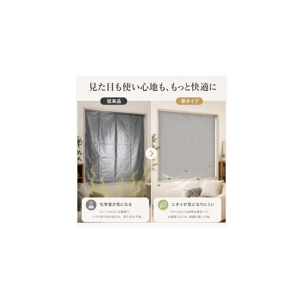 Blackout window film, 100% light blocking, linen-like texture, heat-insulating, UV-cut, Velcro