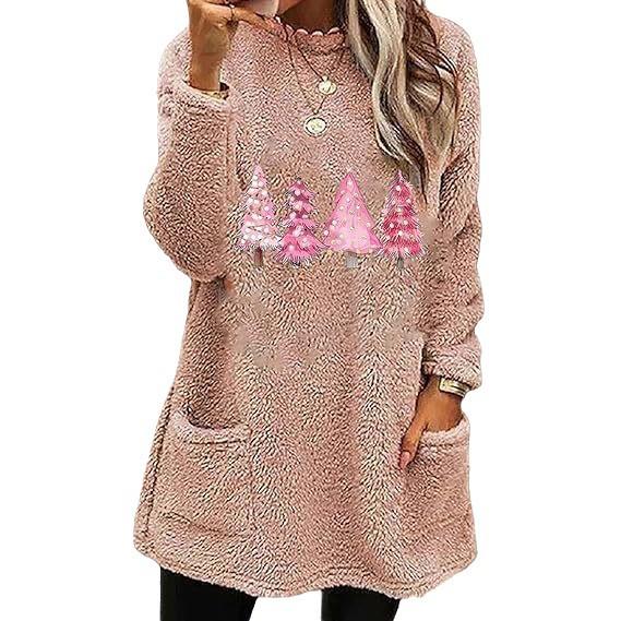 Women's Double-sided Fleece Christmas Tree Print Long Sleeve Hoodie