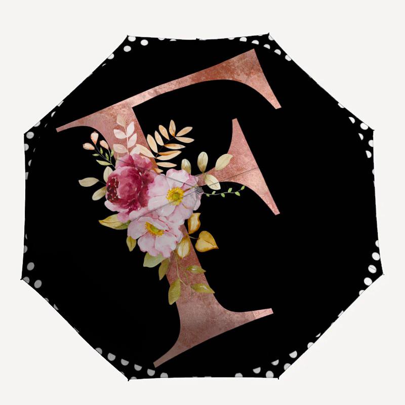 

1PC Floral Letter F Pattern Small Travel Compact Windproof Umbrella, Automatic Folding Umbrella, Automatic Open/Close ,Gift-110