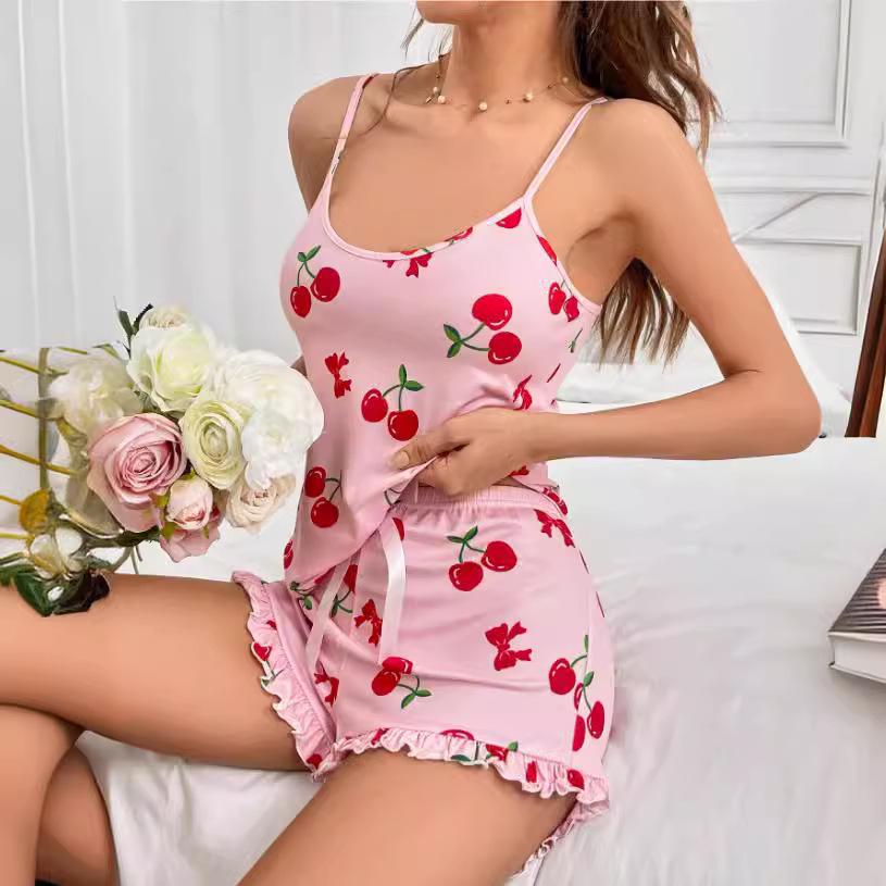 European and American Style Casual Summer Women's Pajama Camisole Two-Piece Set