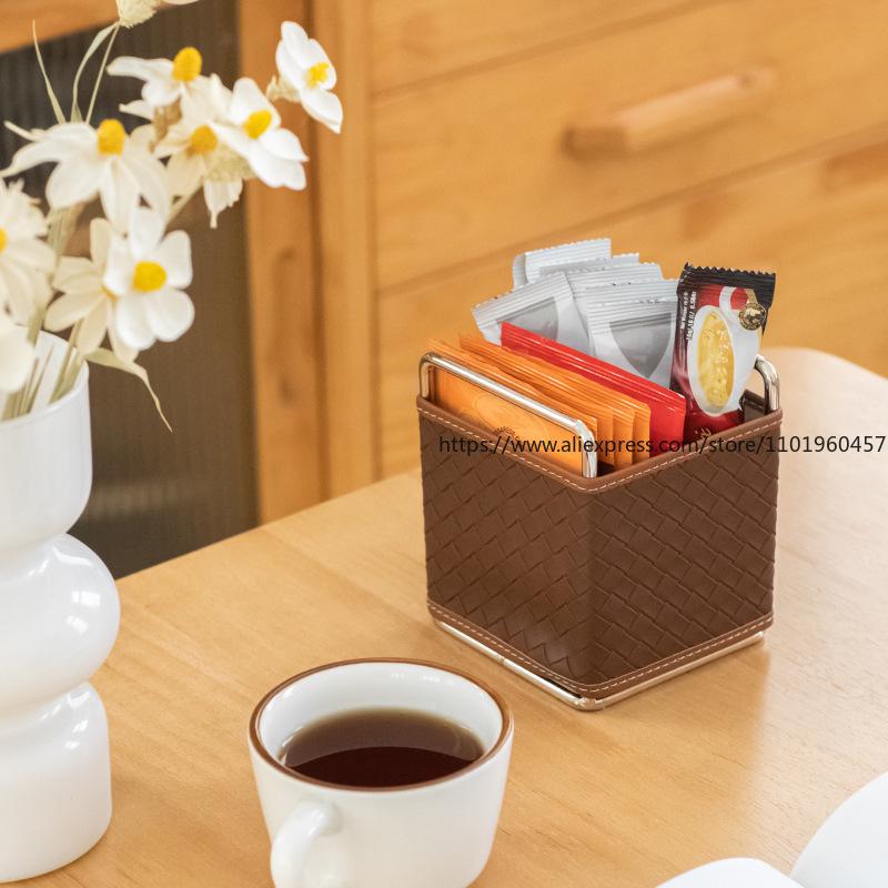 Nordischer Ins Stil Gewebte Ledertextur Aufbewahrungsbox Make-up Pinselhalter Stifthalter Stirnband Metallrahmen Desktop-Organisation