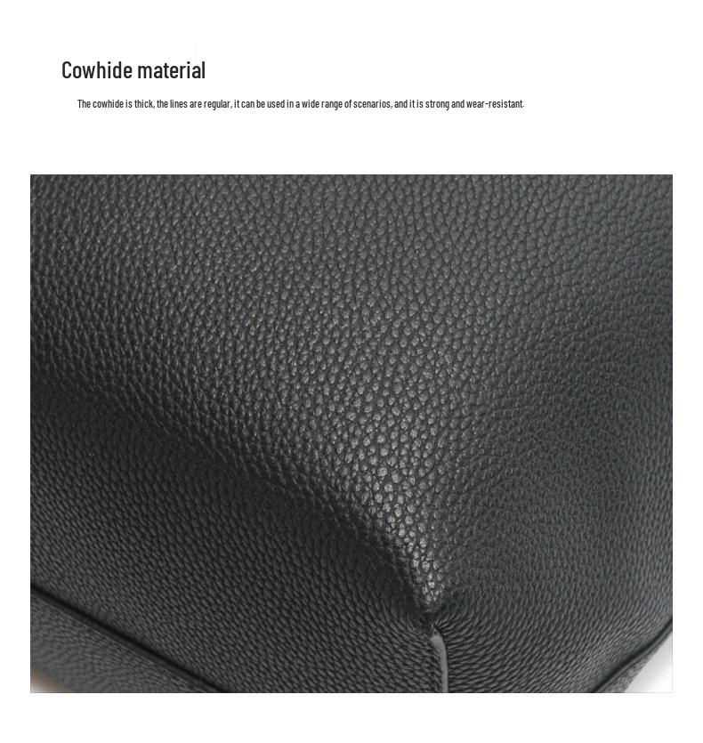 Genuine Leather Women's Bucket Tote - Large Capacity Soft Leather Handbag for Daily Commute