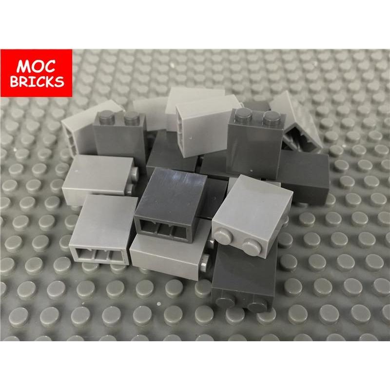 100pcs/lot MOC Bricks Dark gray & Light gray Brick 1 x 2 x 2 with Inside Stud Holder fit with 3245C Building Blocks DIY Toy gift