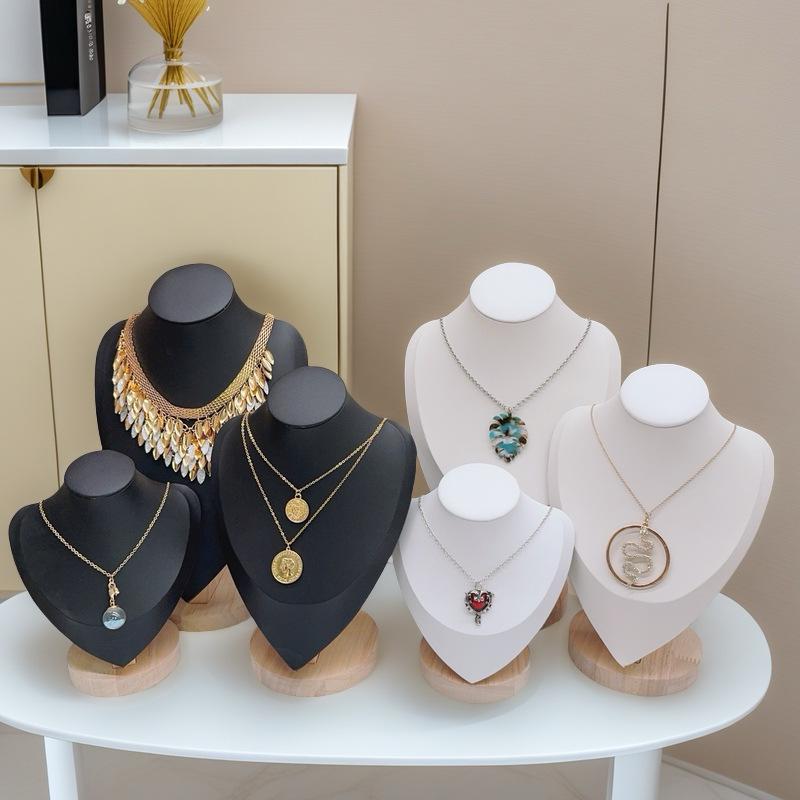 Solid Wood Necklace & Jewelry Display Stand with Portrait Model for Accessories, Rings, and Bracelets